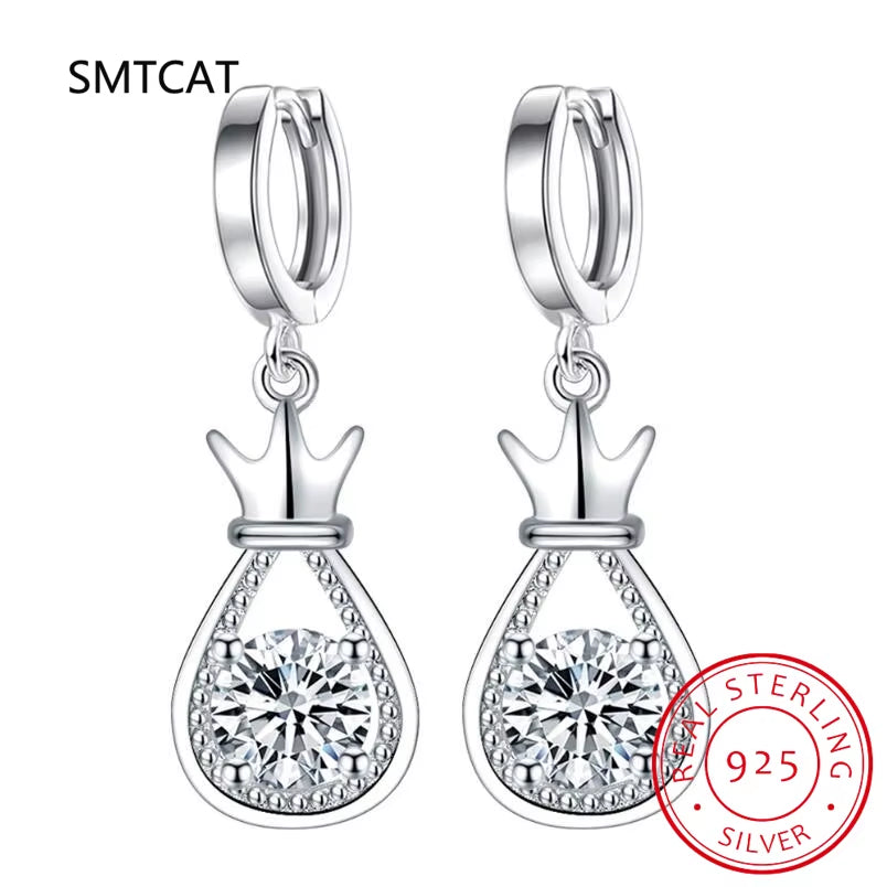 Vintage Flower Crystal Hoop Earring Women 925 Sterling Silver Pink Cherry Blossoms Drop Earring Wedding Statement Earring