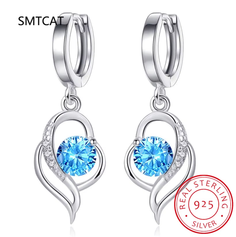 Vintage Flower Crystal Hoop Earring Women 925 Sterling Silver Pink Cherry Blossoms Drop Earring Wedding Statement Earring