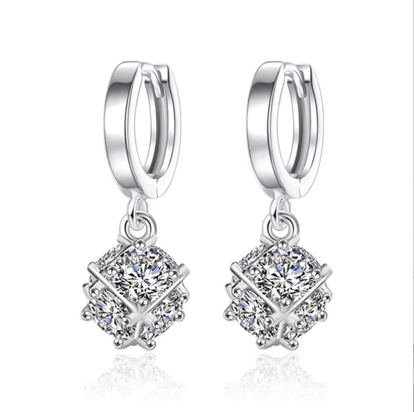 Vintage Flower Crystal Hoop Earring Women 925 Sterling Silver Pink Cherry Blossoms Drop Earring Wedding Statement Earring