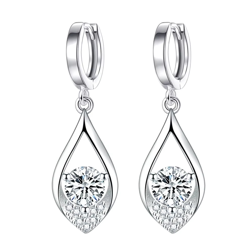 Vintage Flower Crystal Hoop Earring Women 925 Sterling Silver Pink Cherry Blossoms Drop Earring Wedding Statement Earring