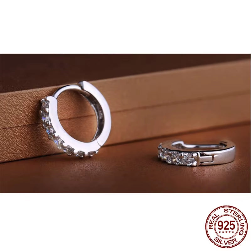 100% Real 925 Sterling Silver Crystal Circle Earring for Women Making Jewelry Gift Wedding Party Engagement E024