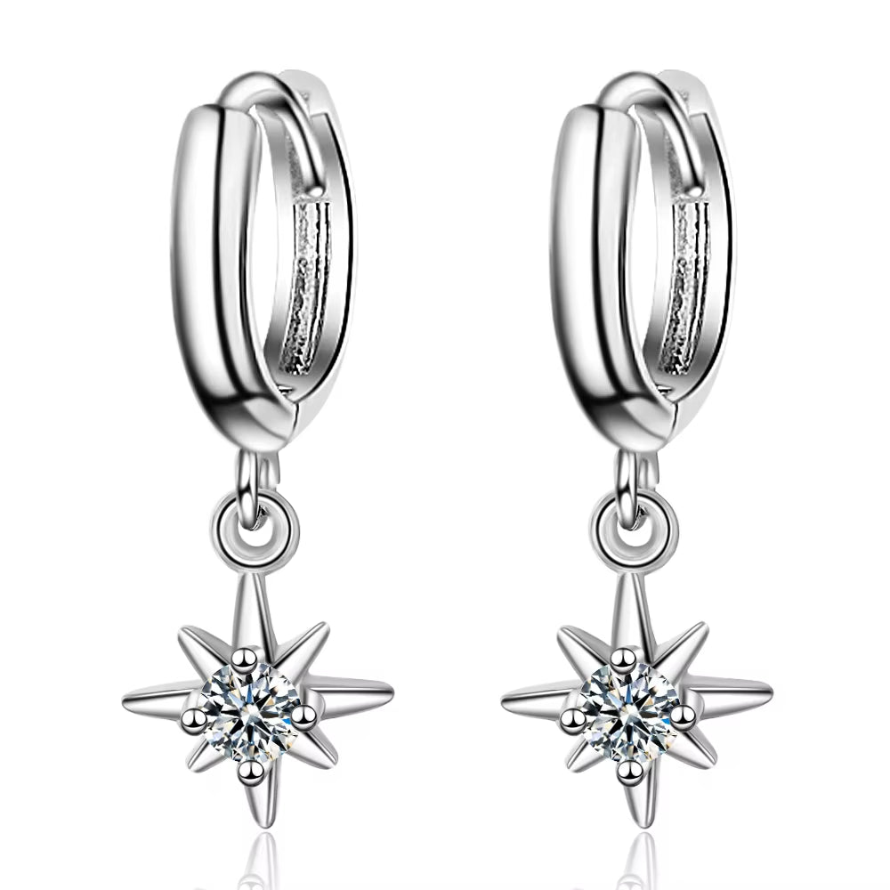 Vintage Flower Crystal Hoop Earring Women 925 Sterling Silver Pink Cherry Blossoms Drop Earring Wedding Statement Earring