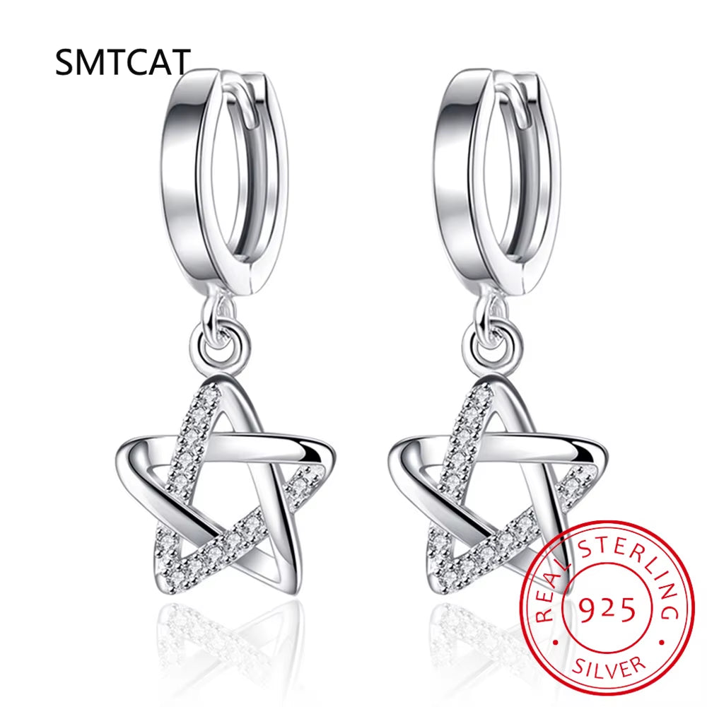 Vintage Flower Crystal Hoop Earring Women 925 Sterling Silver Pink Cherry Blossoms Drop Earring Wedding Statement Earring