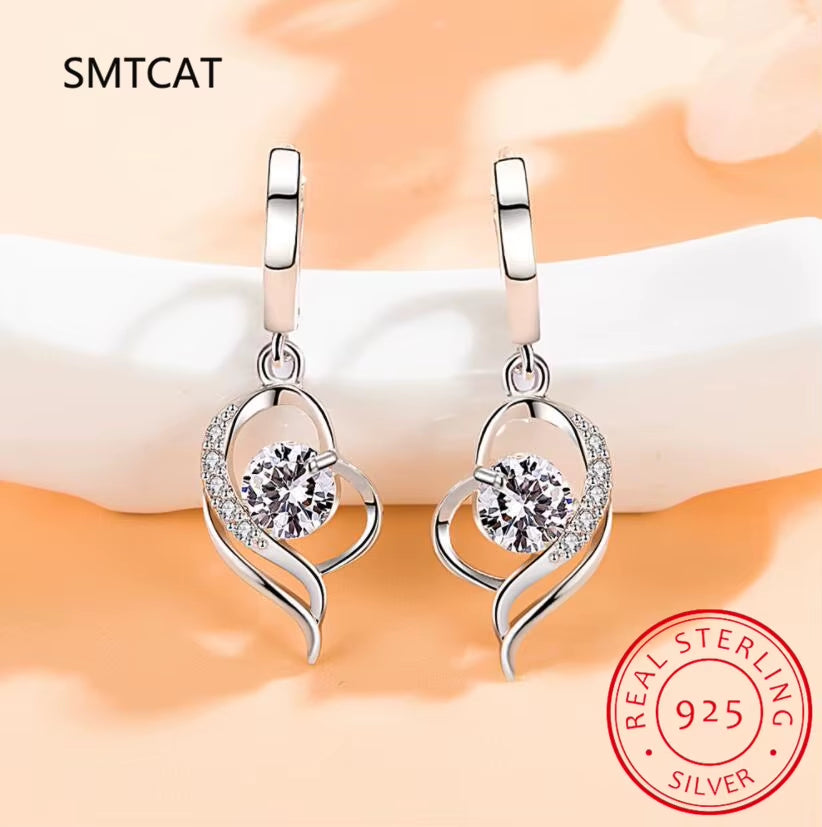 Vintage Flower Crystal Hoop Earring Women 925 Sterling Silver Pink Cherry Blossoms Drop Earring Wedding Statement Earring