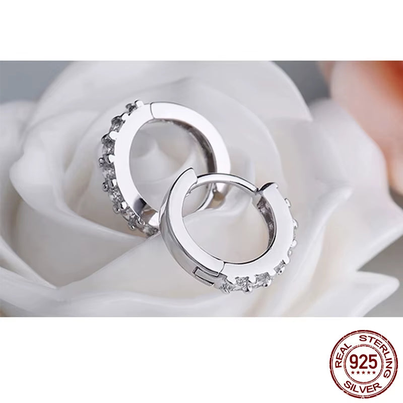 100% Real 925 Sterling Silver Crystal Circle Earring for Women Making Jewelry Gift Wedding Party Engagement E024