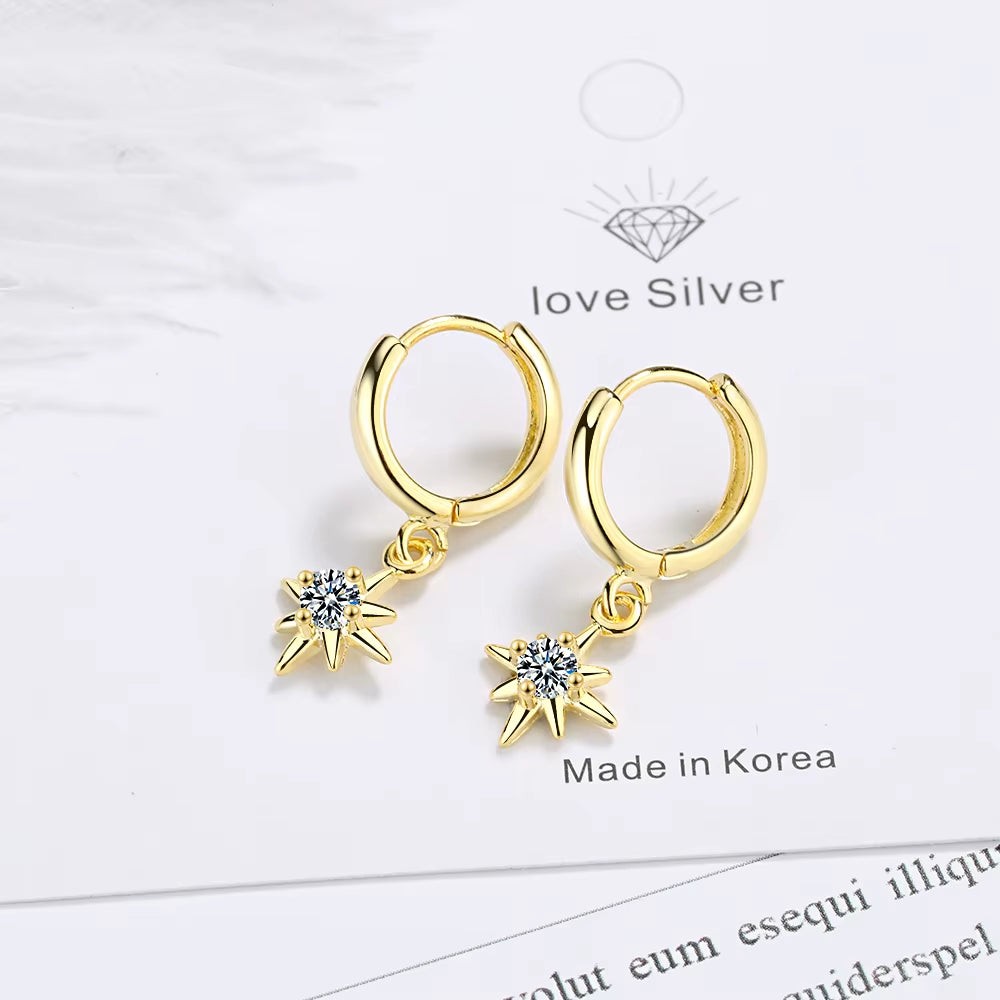 Vintage Flower Crystal Hoop Earring Women 925 Sterling Silver Pink Cherry Blossoms Drop Earring Wedding Statement Earring