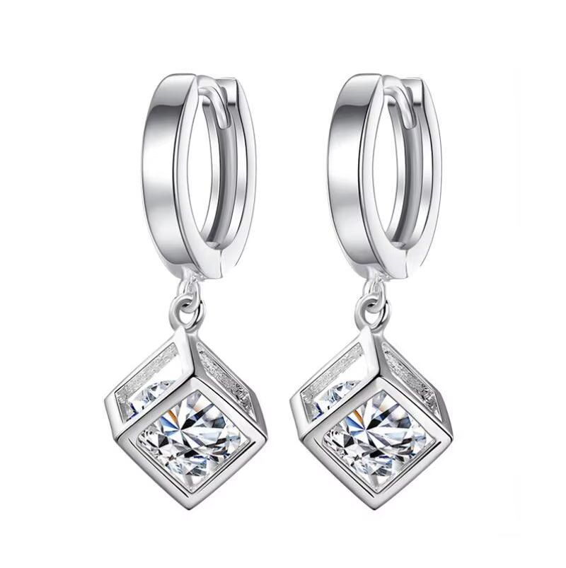 Vintage Flower Crystal Hoop Earring Women 925 Sterling Silver Pink Cherry Blossoms Drop Earring Wedding Statement Earring