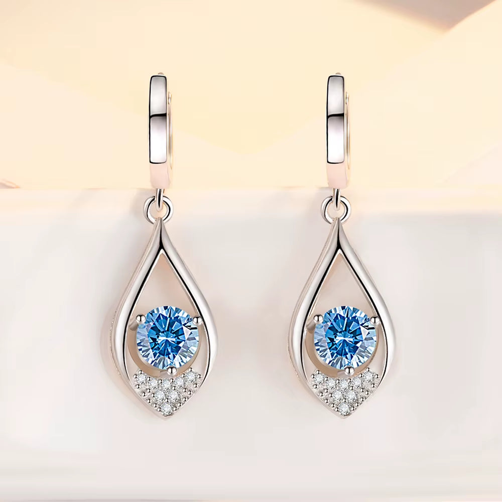 Vintage Flower Crystal Hoop Earring Women 925 Sterling Silver Pink Cherry Blossoms Drop Earring Wedding Statement Earring