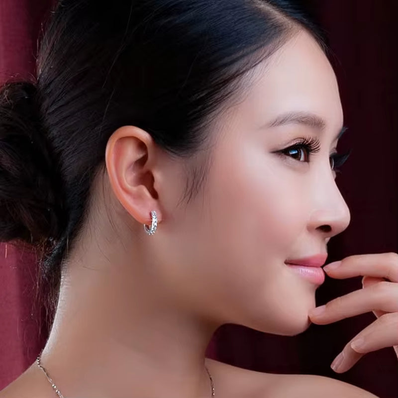 100% Real 925 Sterling Silver Crystal Circle Earring for Women Making Jewelry Gift Wedding Party Engagement E024
