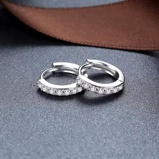 100% Real 925 Sterling Silver Crystal Circle Earring for Women Making Jewelry Gift Wedding Party Engagement E024