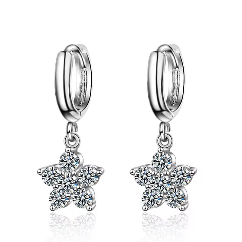 Vintage Flower Crystal Hoop Earring Women 925 Sterling Silver Pink Cherry Blossoms Drop Earring Wedding Statement Earring