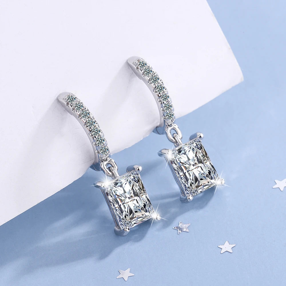 Certified Moissanite Hoop Earring for Women 925 Sterling Silver round Diamond Dangle Earring Tiny Cartilage Huggies Drop Earring