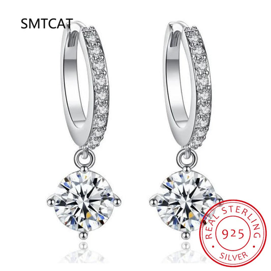 Certified Moissanite Hoop Earring for Women 925 Sterling Silver round Diamond Dangle Earring Tiny Cartilage Huggies Drop Earring
