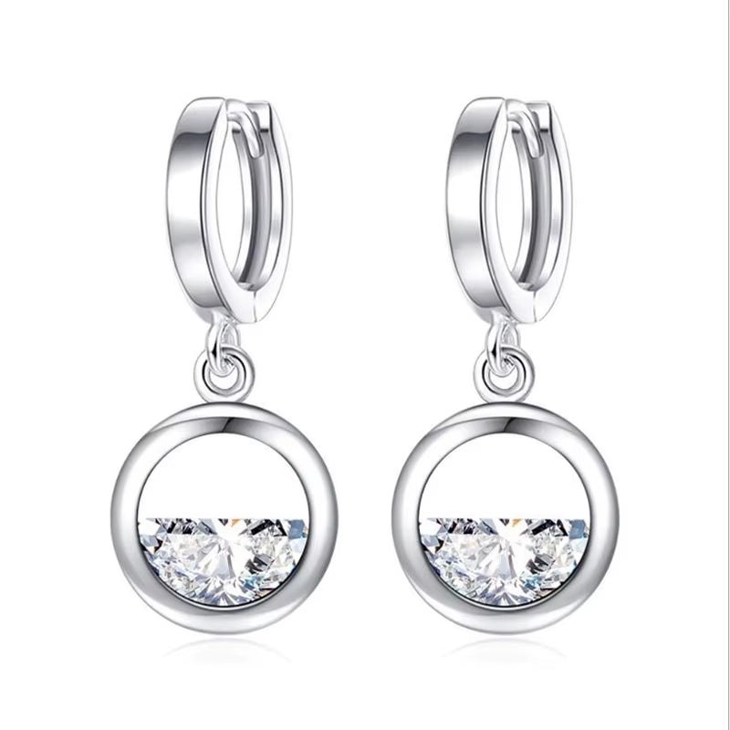 Vintage Flower Crystal Hoop Earring Women 925 Sterling Silver Pink Cherry Blossoms Drop Earring Wedding Statement Earring