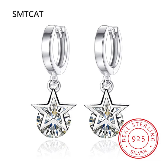 Vintage Flower Crystal Hoop Earring Women 925 Sterling Silver Pink Cherry Blossoms Drop Earring Wedding Statement Earring