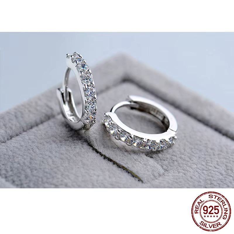 100% Real 925 Sterling Silver Crystal Circle Earring for Women Making Jewelry Gift Wedding Party Engagement E024