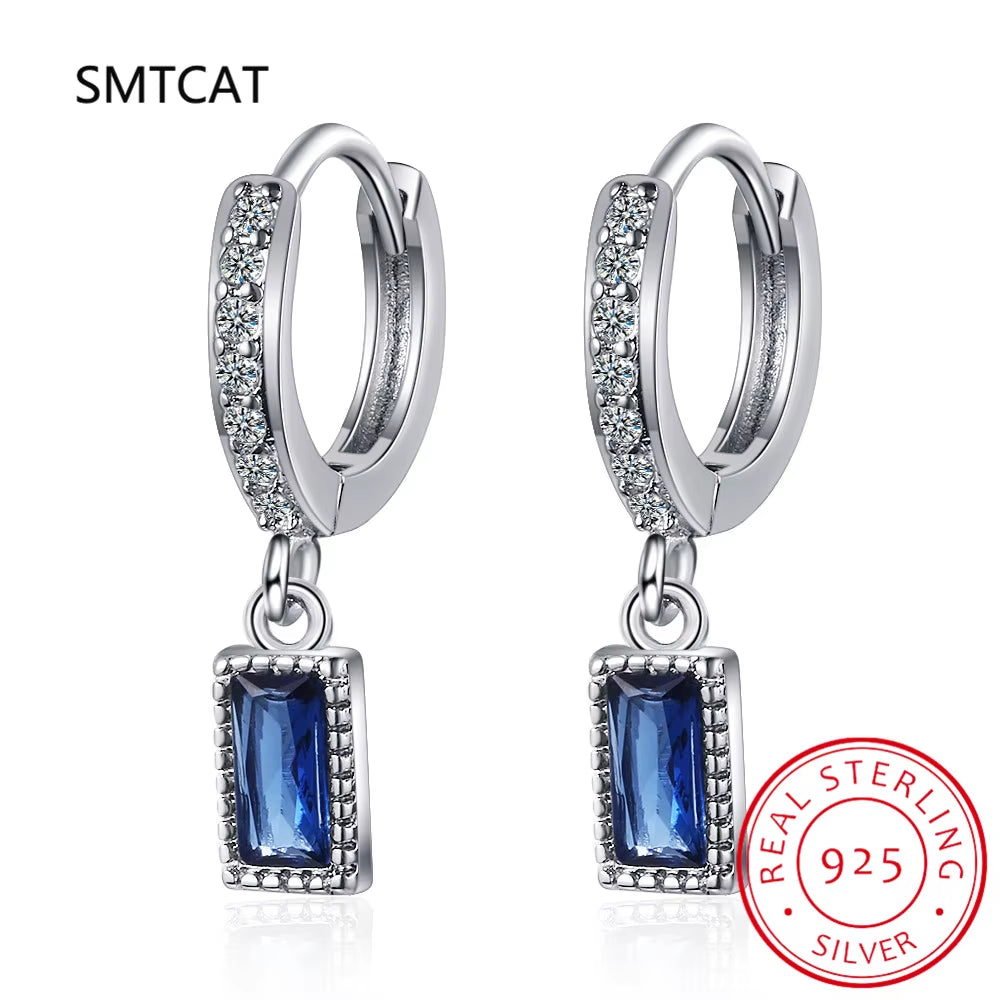 Vintage Flower Crystal Hoop Earring Women 925 Sterling Silver Pink Cherry Blossoms Drop Earring Wedding Statement Earring